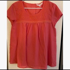 NEW Downeast Coral Embroidered Neck Top